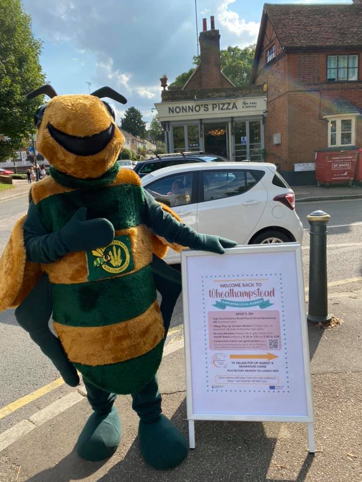Billy Bee in Wheathampstead Hertfordshire - promoting our Welcome Back t Wheathampstead event